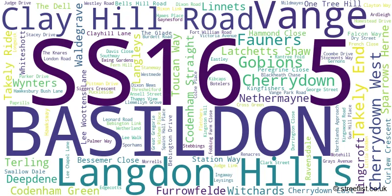 A word cloud for the SS16 5 postcode